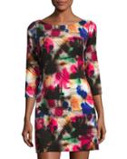 Taylor Graffiti-print 3/4-sleeve Dress,