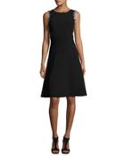 Sleeveless Embellished Classic Crepe A-line Dress, Black