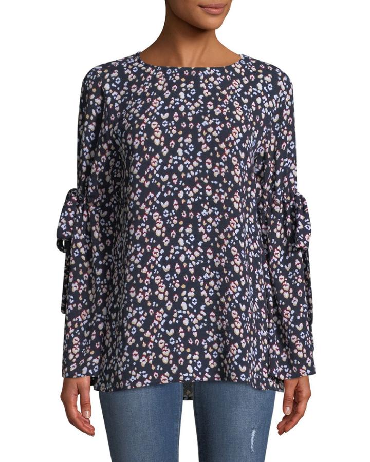 Tied Bell-sleeve Leopard Print Blouse