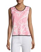 Scoop-neck Print Knit Tank, Flamingo