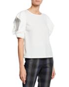Britnie Crewneck Ruffle-sleeve Tee