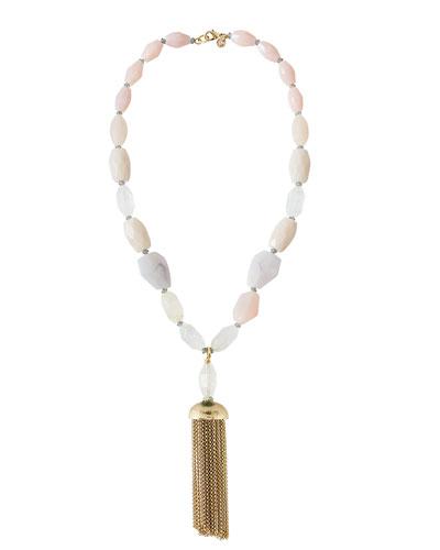 Beaded Quartz Tassel Necklace,