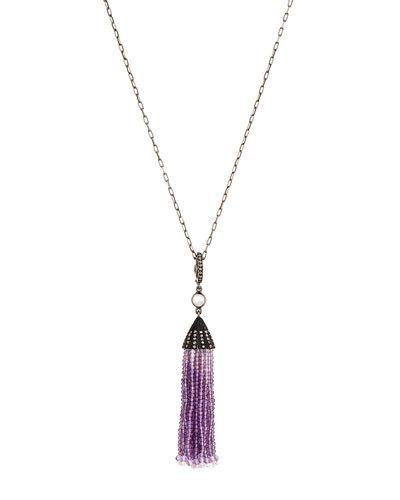Long Amethyst & Diamond Tassel Necklace