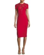 Jewel-neck Short-sleeve Crepe Cocktail Dress With