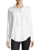 Lace-up Long-sleeve Blouse, White