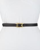 Estate Thin Leather Belt, Black/gold