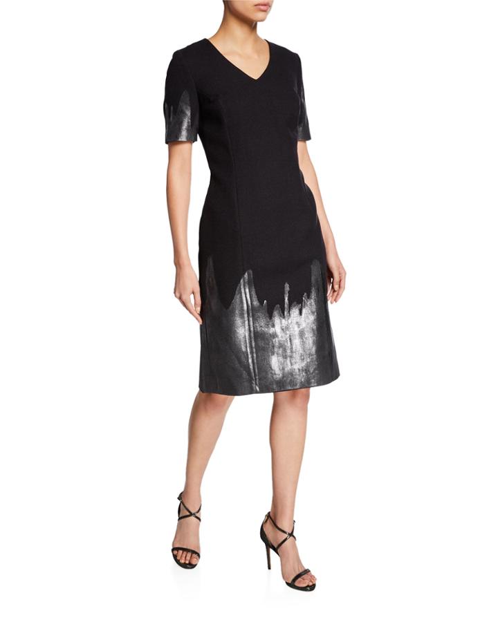 V-neck Shift Dress W Metallic Detail
