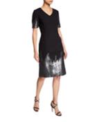 V-neck Shift Dress W Metallic Detail