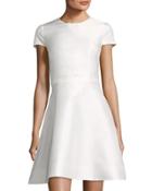 Short-sleeve Sateen Dress W/ Cape Back