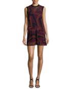 Sleeveless Ribbed Geometric-knit Dress, Fuchsia