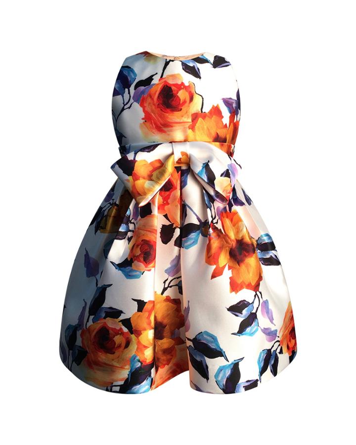 Bright Botanical Print Bow Dress,