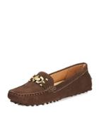 Run-around Suede Driver Shoe, Chocolate