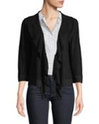 3/4-sleeve Ruffled-front Cardigan