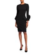 Jewel-neck Ruffle-sleeve Stretch-wool Crepe