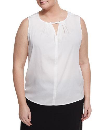 Keyhole Crepe De Chine Blouse, Ivory,