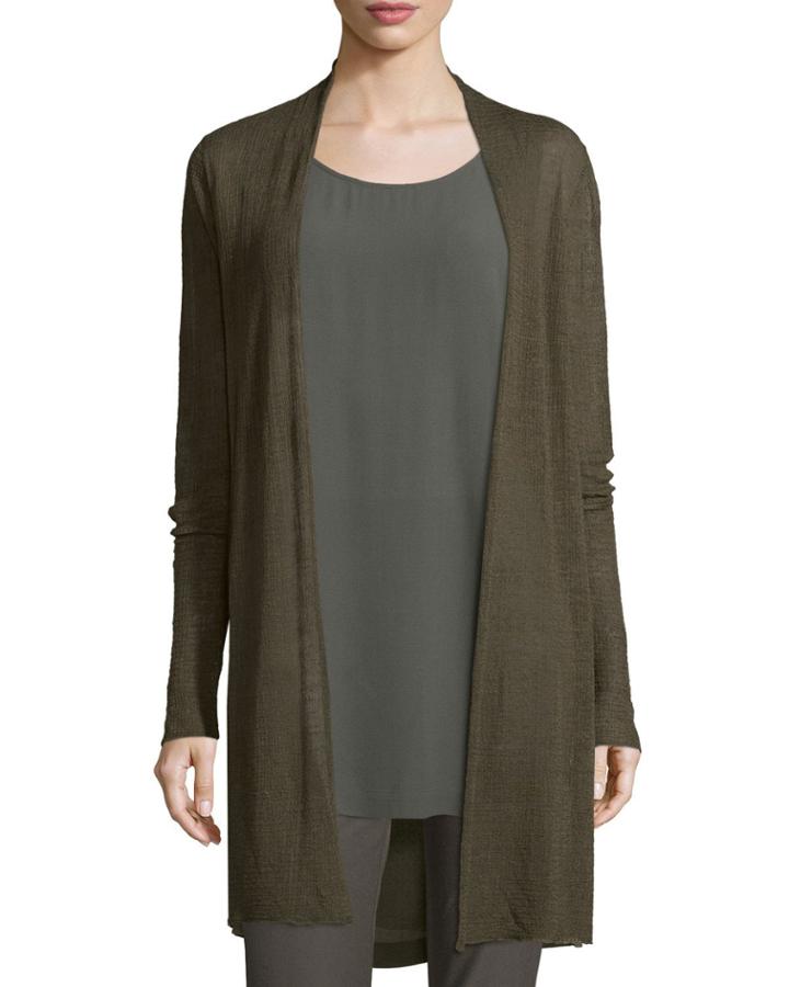 Sheer Hemp Grid Long Cardigan,