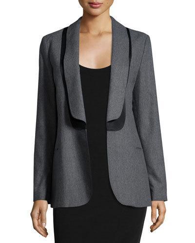 Layered-collar Open Blazer, Gray/black