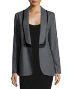 Layered-collar Open Blazer, Gray/black