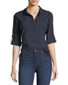 Rib-panel Button-front Blouse