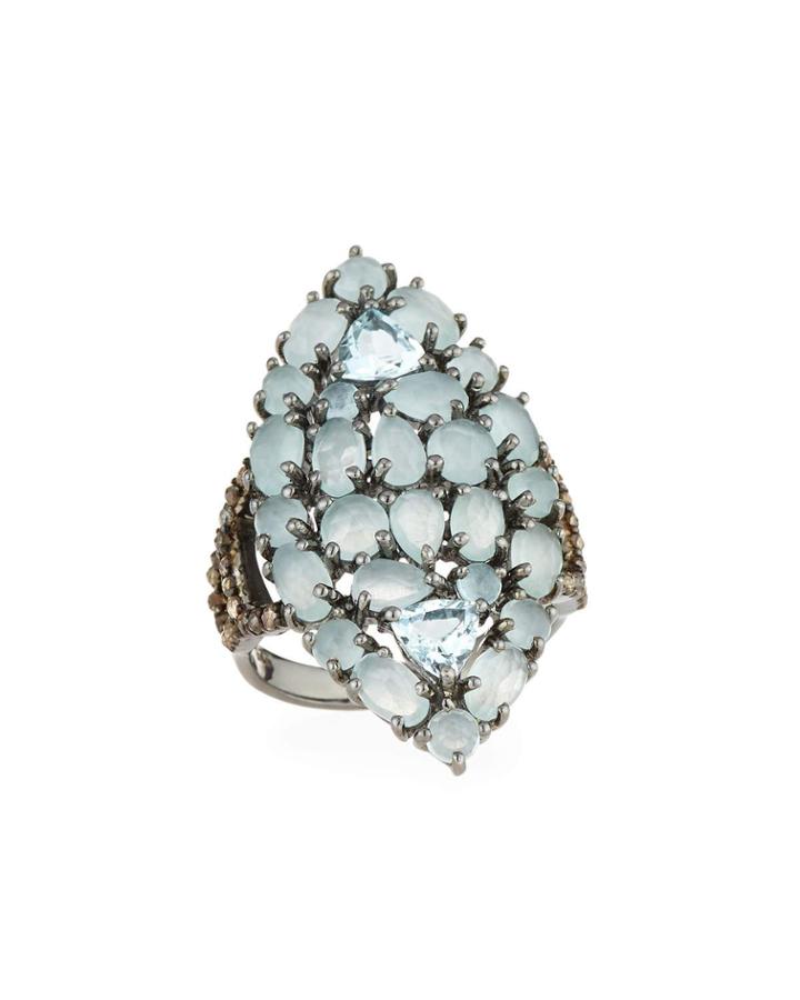 Aquamarine & Diamond Marquise Ring,