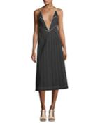 Plunging Sleeveless Jersey Dress With Contrast Topstitching