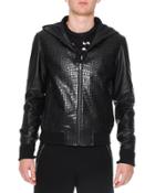 Croc-embossed Leather Hoodie, Black