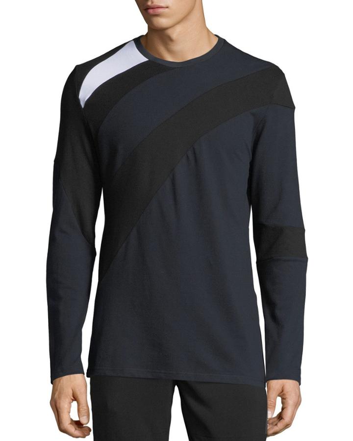 Men's Long-sleeve Color-pieced Crewneck T-shirt