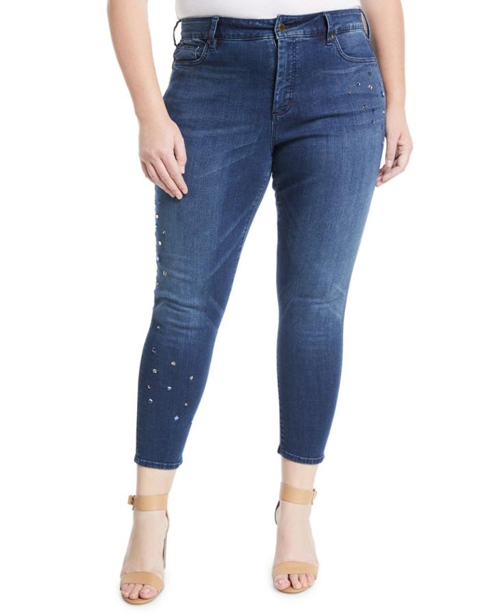 Ami Rhinestoned Skinny Ankle Jeans,
