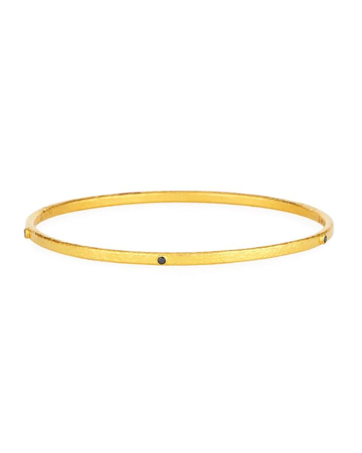 24k Gold Constellation Bangle Bracelet - 5 Black Diamonds