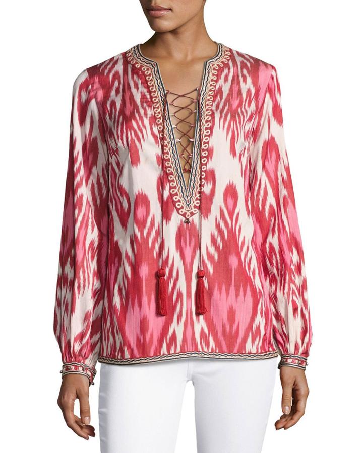 Aisha Ikat Lace-up Tunic, Pink