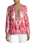 Aisha Ikat Lace-up Tunic, Pink