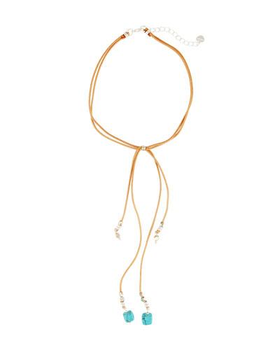 Tied Leather Choker Necklace W/ Howlite Beads