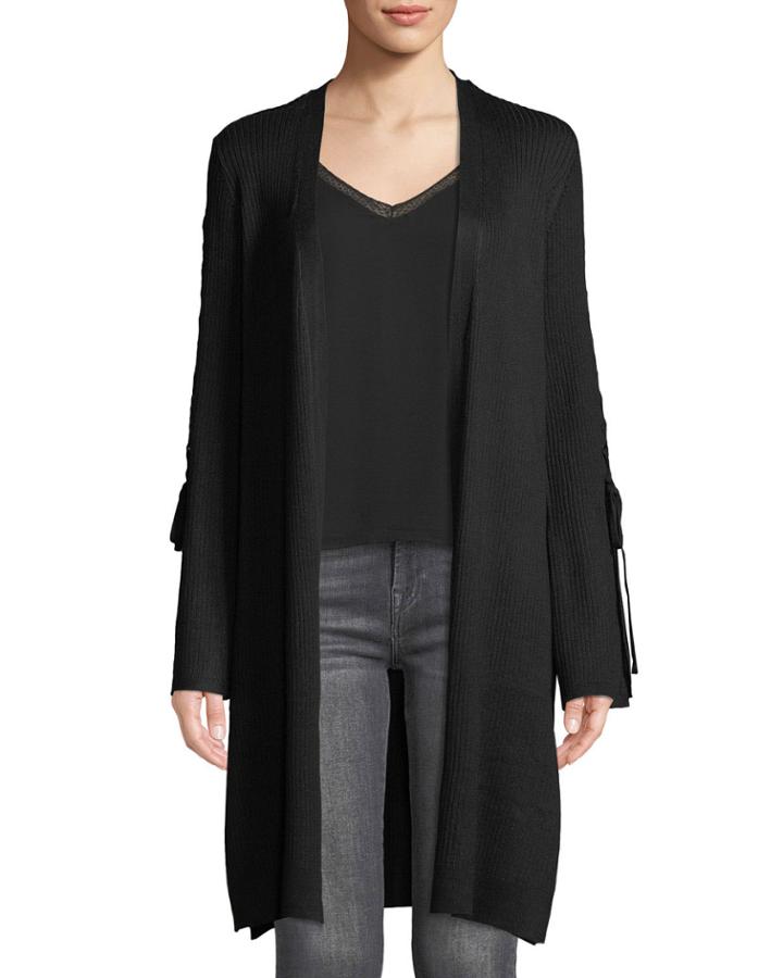 Lace-up-sleeve Open-front Cardigan