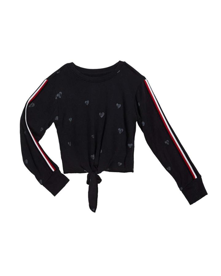 Girl's Enzyme Wash Heart-print Tie Front Sweatshirt,