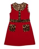 Girl's Sleeveless Dress W/ Animal-print Trim,