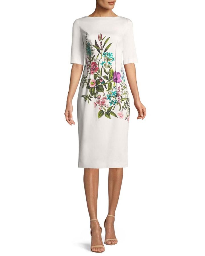 Claire Elbow-sleeve Floral-print Stretch-cotton Dress