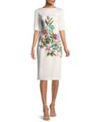 Claire Elbow-sleeve Floral-print Stretch-cotton Dress