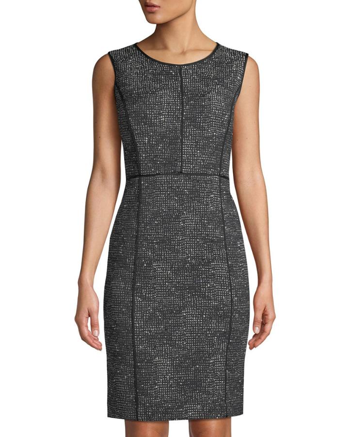 Mariana Grid-print Sheath Dress, Black/multi