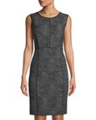 Mariana Grid-print Sheath Dress, Black/multi