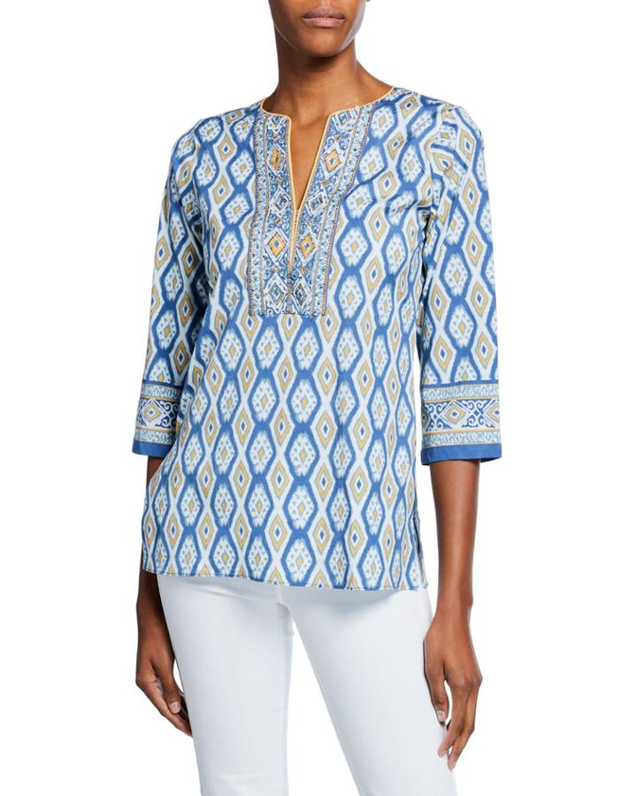 Quinn Ikat-printed V-neck Tunic