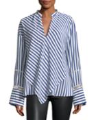 Lace-inset Striped Silk Blouse W/ Handkerchief Hem