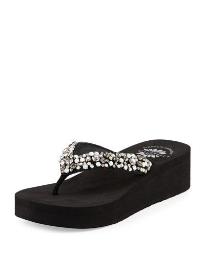 Luca Crystal Wedge Thong Sandal, Crystal
