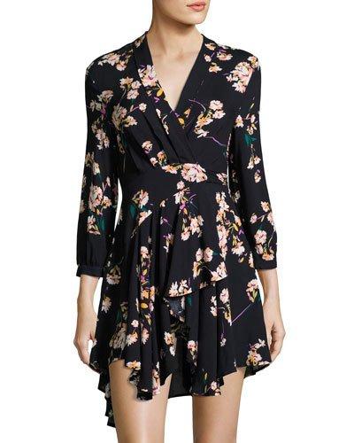 Floral-print Wrap Dress, Navy