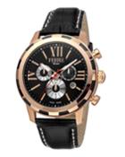Men's 44mm Faceted Watch W/ Leather, Black/rose
