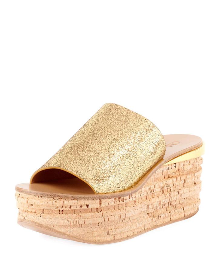 Metallic Leather Wedge