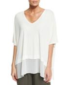 Petite Half-sleeve Silk Jersey Blouse