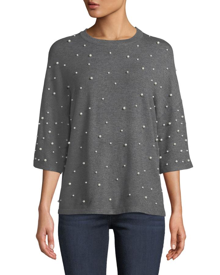 3/4-sleeve Pearly-trimmed