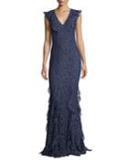 Josephine V-neck Ruffled Lace Evening Gown