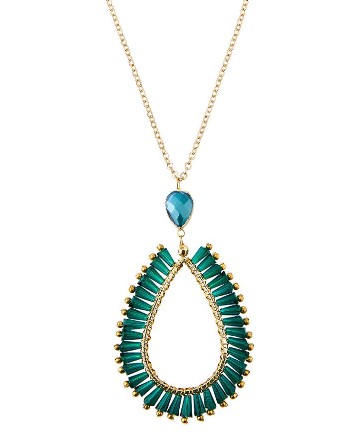 Green Crystal Teardrop Pendant Necklace