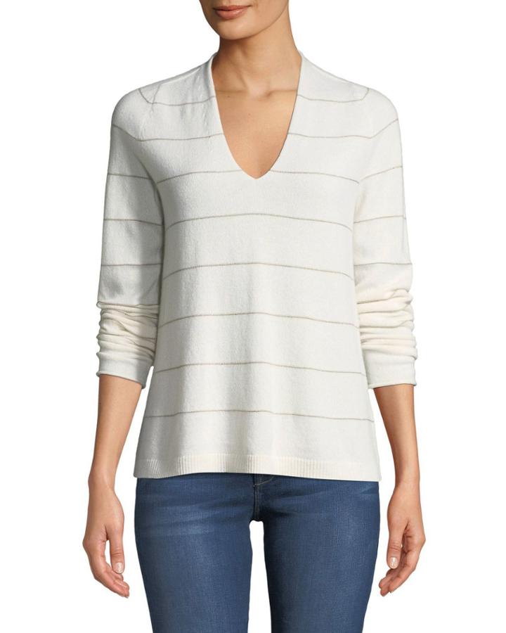 Cashmere V-neck Shimmer-striped
